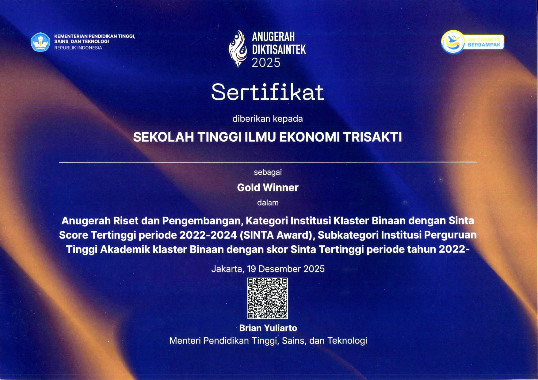 Anugerah Riset dan Pengembangan, Kategori Institusi Klaster Binaan dengan Sinta Score Tertinggi periode 2022-2024 (SINTA Award), Subkategori Institusi Perguruan Tinggi Akademik klaster Binaan dengan skor Sinta Tertinggi periode tahun 2022-2024